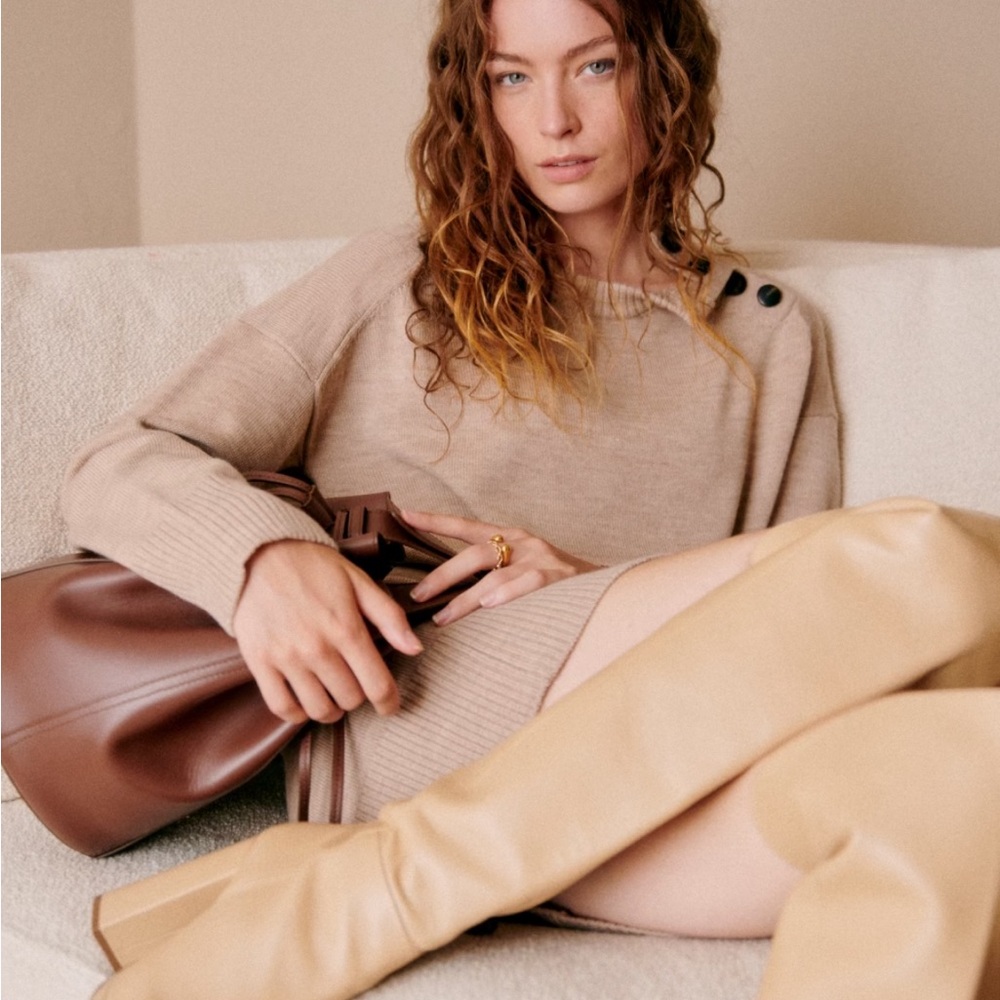 Sezane Mathie Dress Beige Camel - Size XS